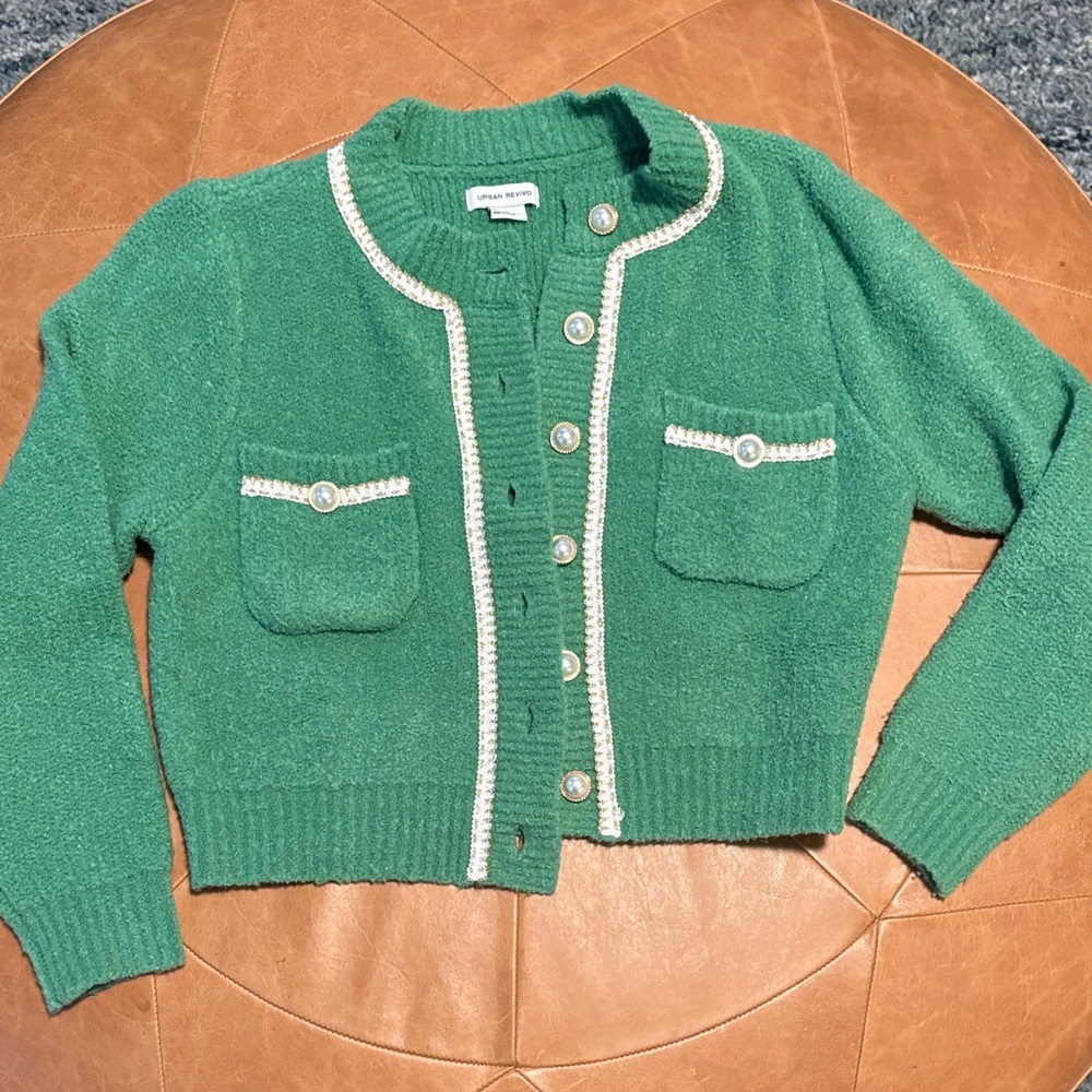 Urban Revivo Green Cardigan with White Trim